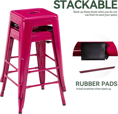 Black Metal Bar Stools Set of 2 Stackable Industrial Counter Height Seats