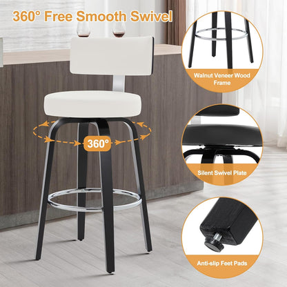 White Swivel Counter Stools Set of 2 Walnut Kitchen Island Chairs