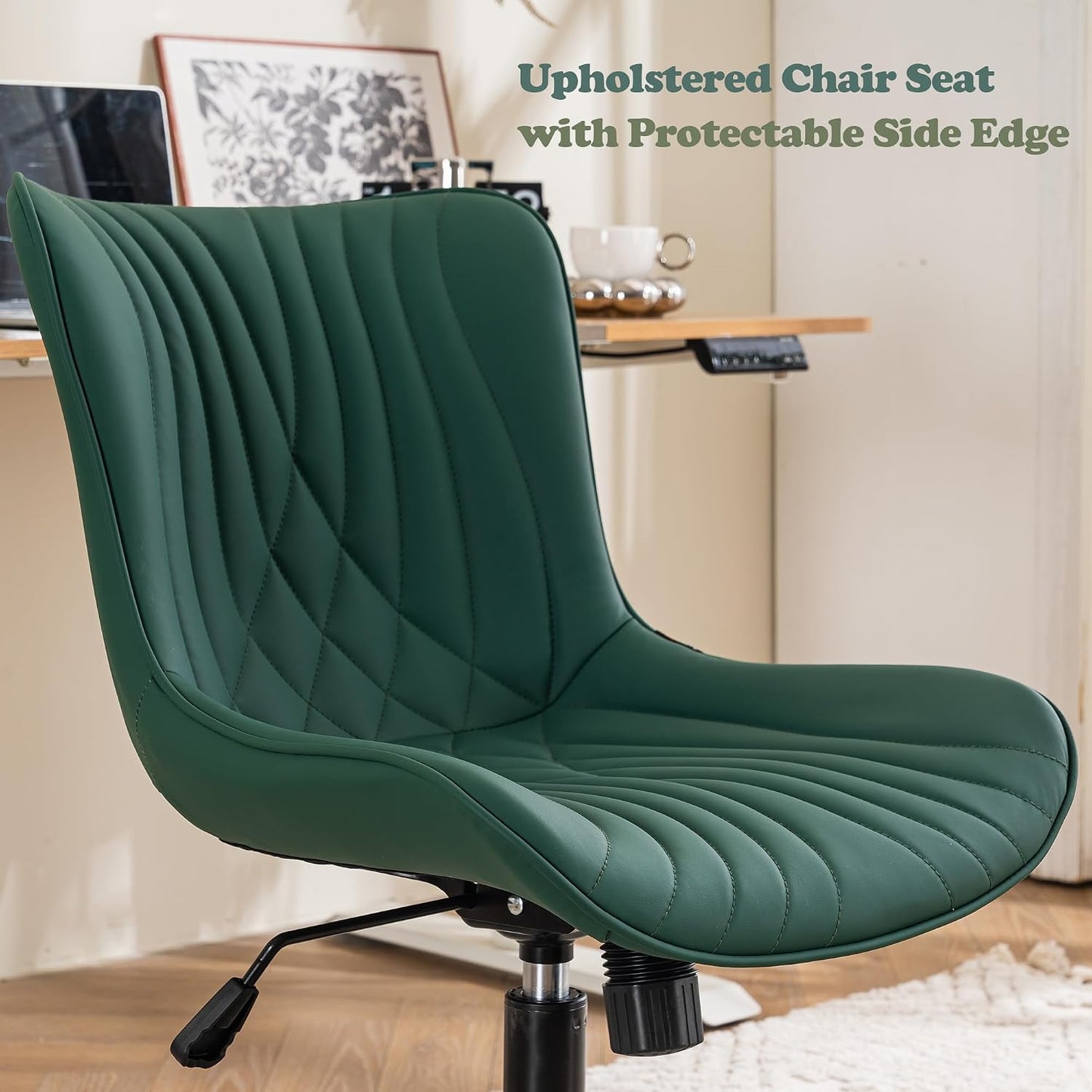 Brown Faux Leather Office Chair Adjustable Swivel Rolling Armless Desk Chair