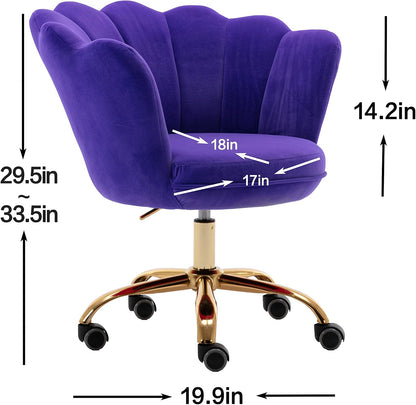 Blue Velvet Office Chair Adjustable Swivel Vanity Chair with Gold Base