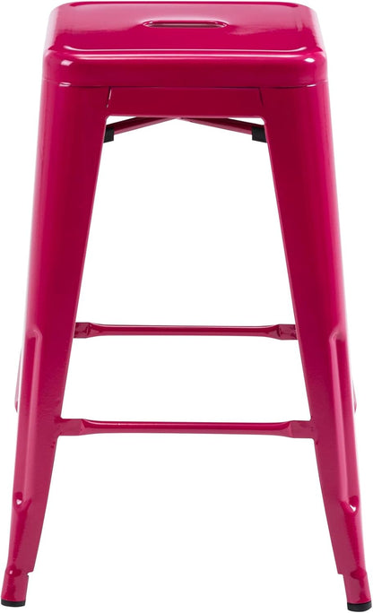 Black Metal Bar Stools Set of 2 Stackable Industrial Counter Height Seats