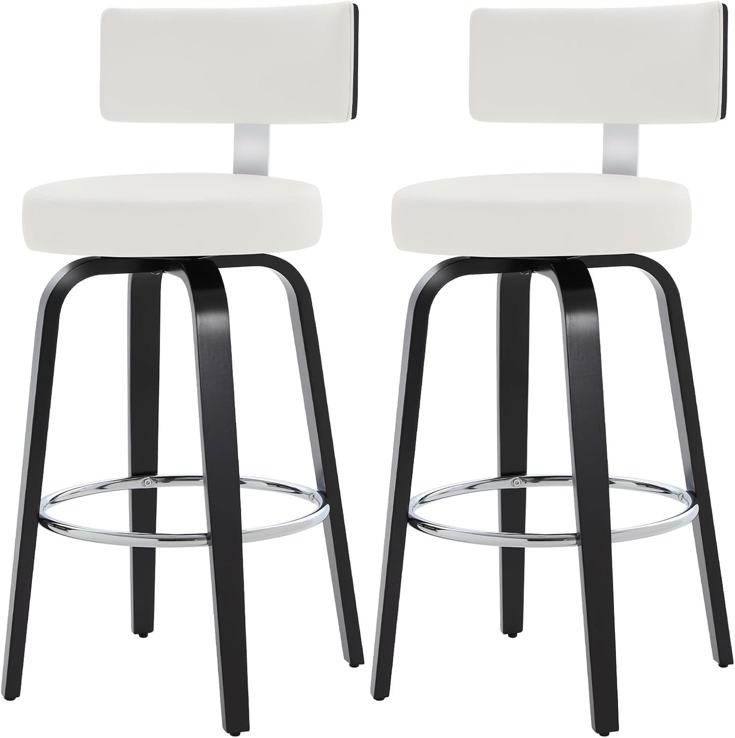 White Swivel Counter Stools Set of 2 Walnut Kitchen Island Chairs