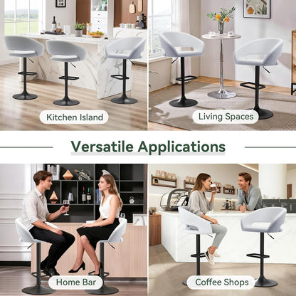 Black Adjustable Swivel Bar Stool Modern Faux Leather Counter Height Chair