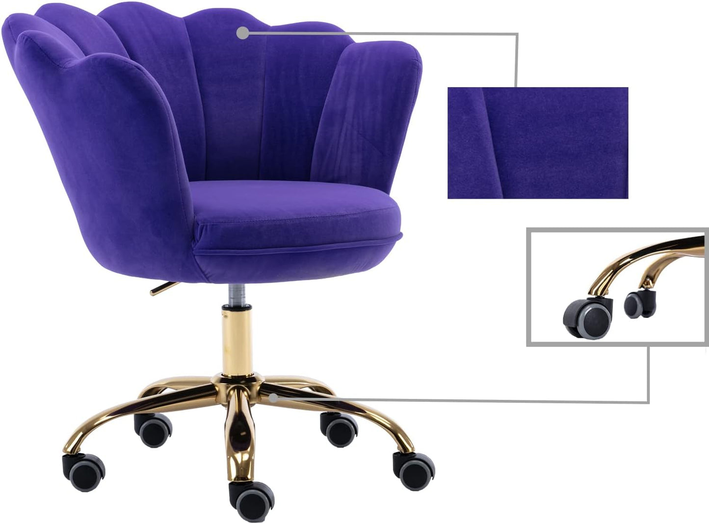 Blue Velvet Office Chair Adjustable Swivel Vanity Chair with Gold Base