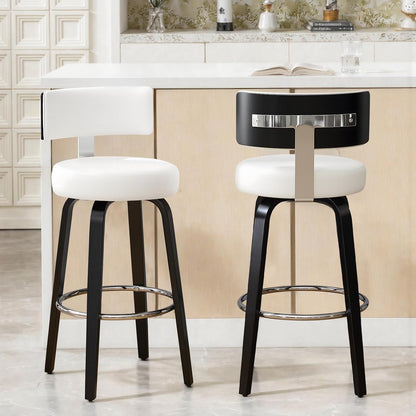 White Swivel Counter Stools Set of 2 Walnut Kitchen Island Chairs