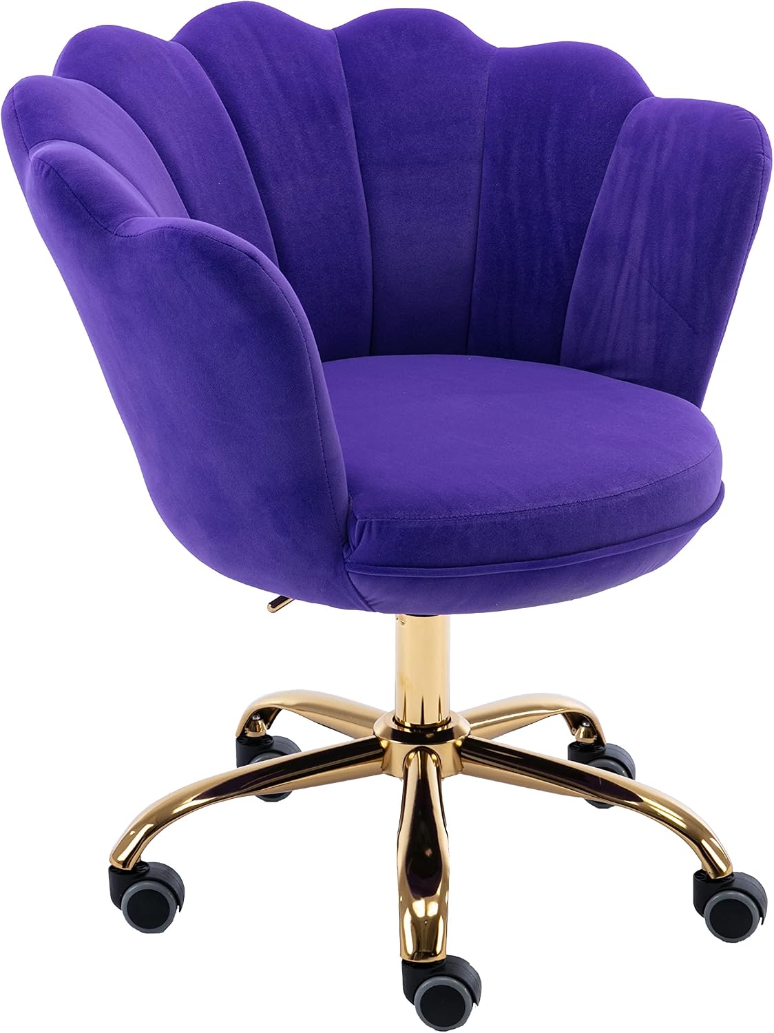 Blue Velvet Office Chair Adjustable Swivel Vanity Chair with Gold Base