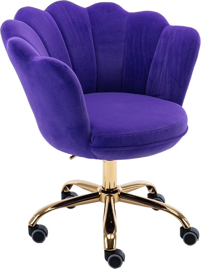 Blue Velvet Office Chair Adjustable Swivel Vanity Chair with Gold Base