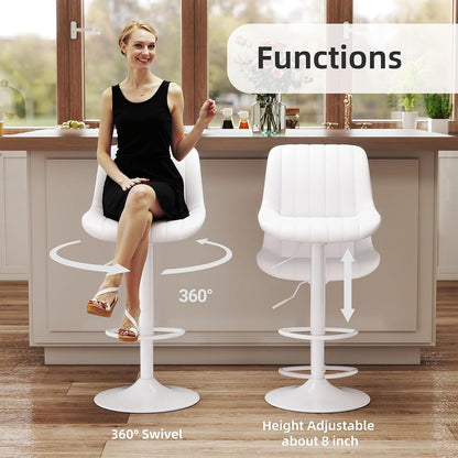 Adjustable Swivel Bar Stool Black Faux Leather Counter Height Metal Base