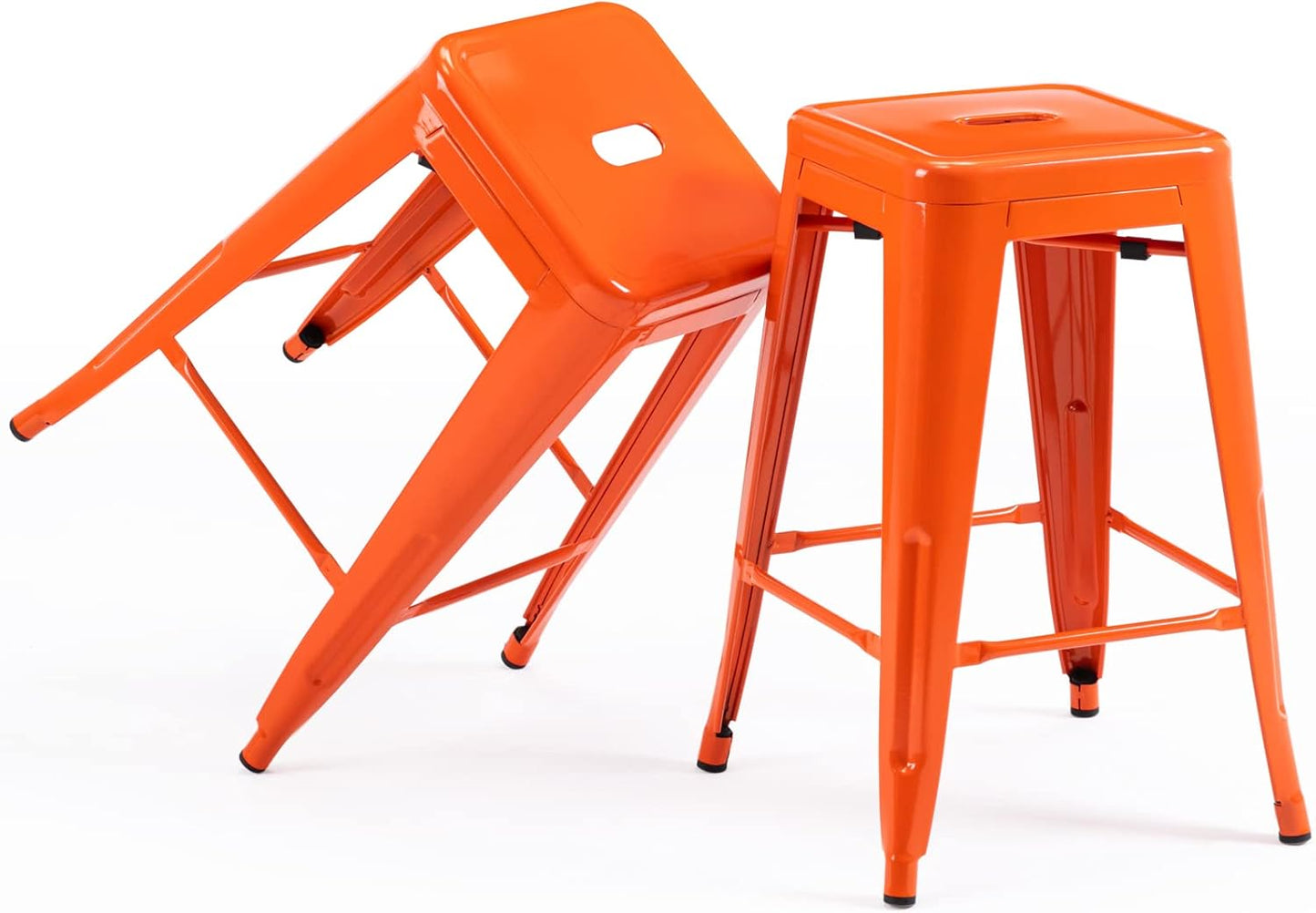 Black Metal Bar Stools Set of 2 Stackable Industrial Counter Height Seats