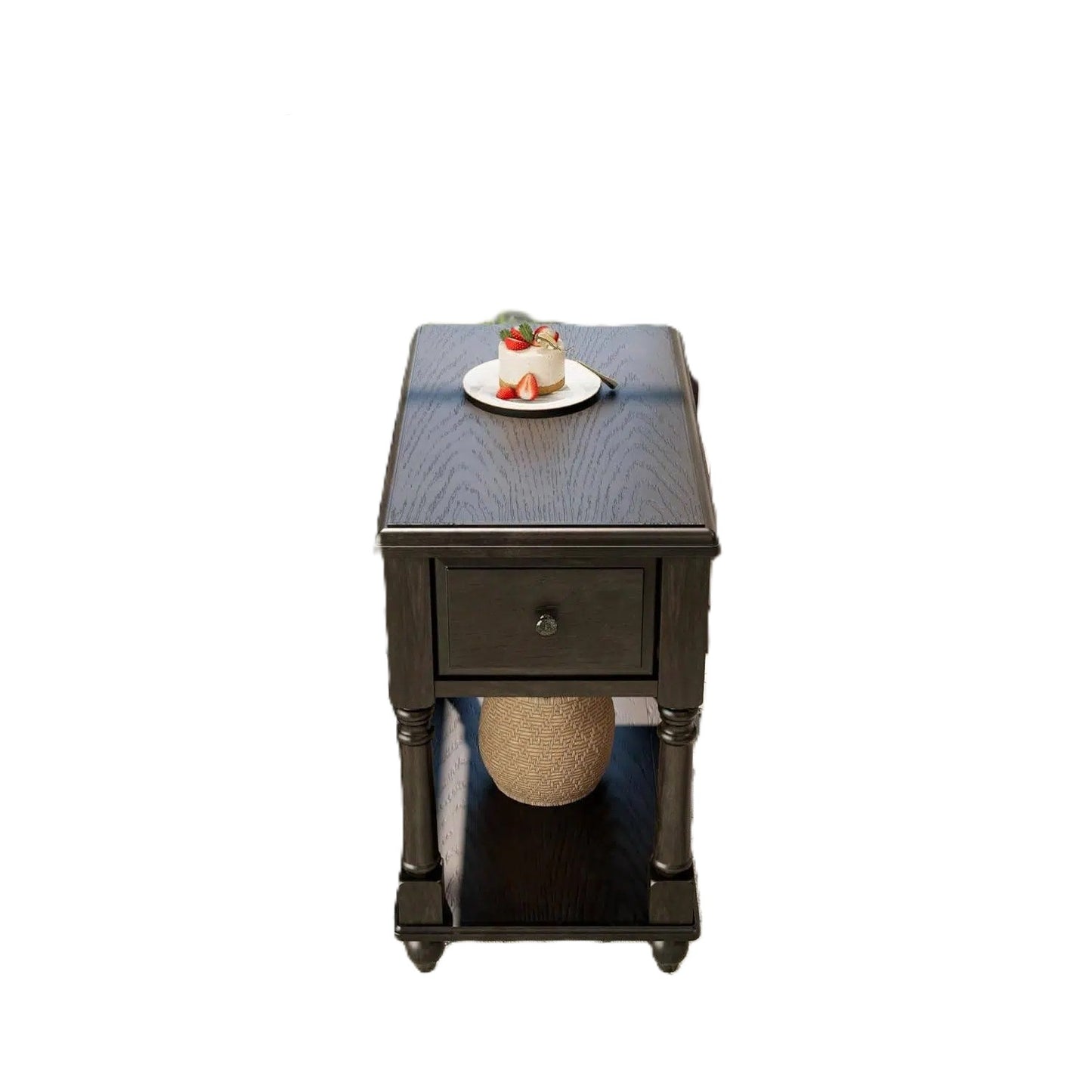 Traditional Wood End Table with Drawer & Lower Storage Shelf