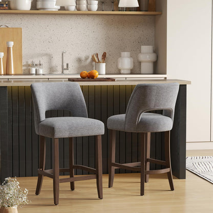 26 Inch Green Upholstered Counter Height Bar Stools Rubberwood Set of 2