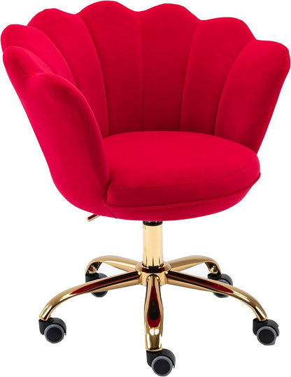 Blue Velvet Office Chair Adjustable Swivel Vanity Chair with Gold Base