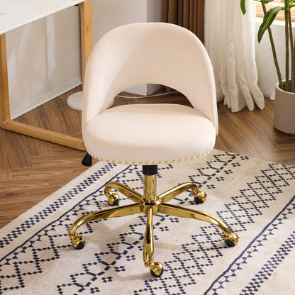 Navy Blue Velvet Office Chair Gold Swivel Rolling Vanity Desk Chair