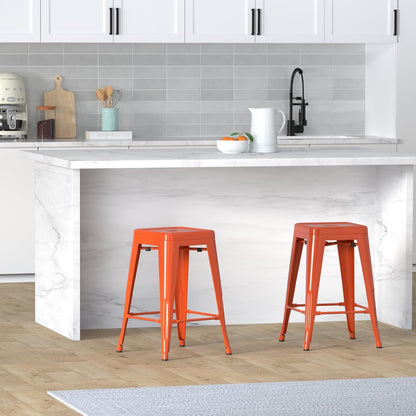Black Metal Bar Stools Set of 2 Stackable Industrial Counter Height Seats