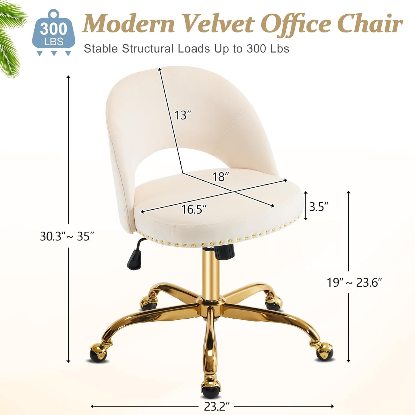 Navy Blue Velvet Office Chair Gold Swivel Rolling Vanity Desk Chair