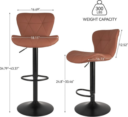 Black Swivel Bar Stools Set of 2 Adjustable Faux Leather Kitchen Chairs