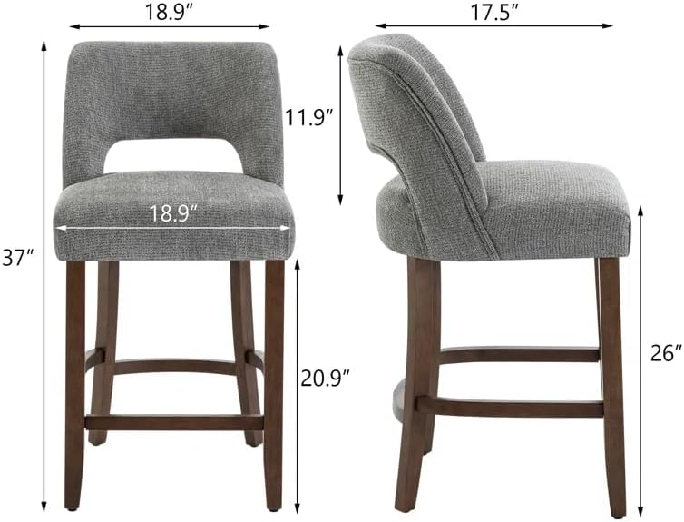 26 Inch Green Upholstered Counter Height Bar Stools Rubberwood Set of 2