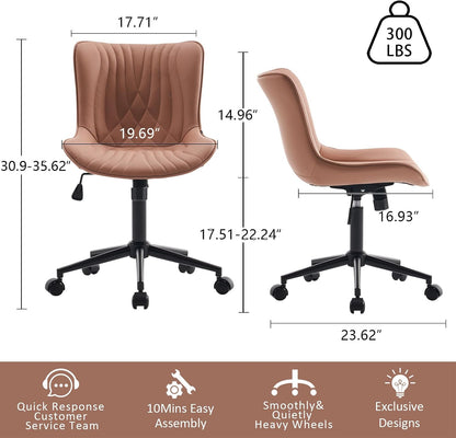 Brown Faux Leather Office Chair Adjustable Swivel Rolling Armless Desk Chair