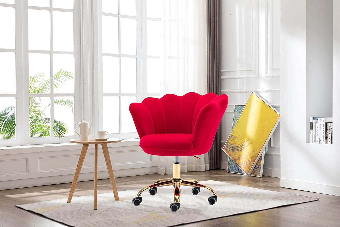 Blue Velvet Office Chair Adjustable Swivel Vanity Chair with Gold Base