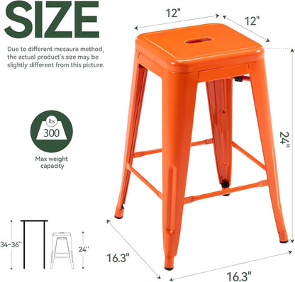 Black Metal Bar Stools Set of 2 Stackable Industrial Counter Height Seats