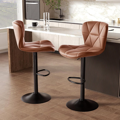 Black Swivel Bar Stools Set of 2 Adjustable Faux Leather Kitchen Chairs