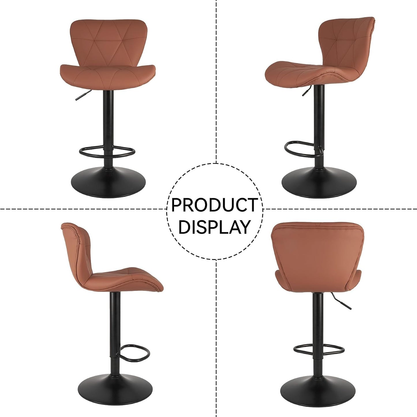 Black Swivel Bar Stools Set of 2 Adjustable Faux Leather Kitchen Chairs