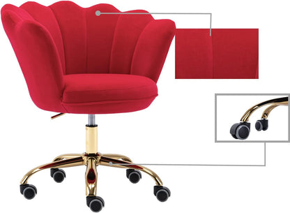 Blue Velvet Office Chair Adjustable Swivel Vanity Chair with Gold Base