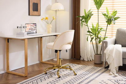 Navy Blue Velvet Office Chair Gold Swivel Rolling Vanity Desk Chair