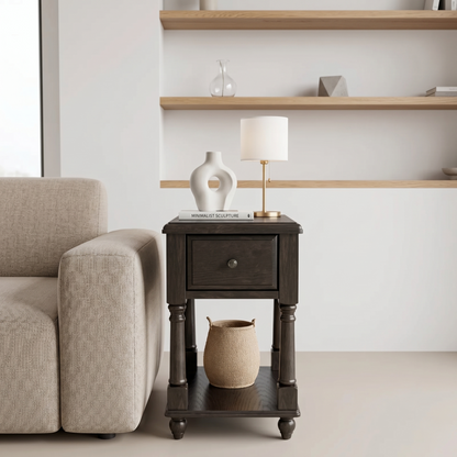 Traditional Wood End Table with Drawer & Lower Storage Shelf