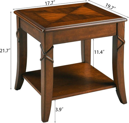 Classic Wood End Table with Drawer & Lower Storage Shelf