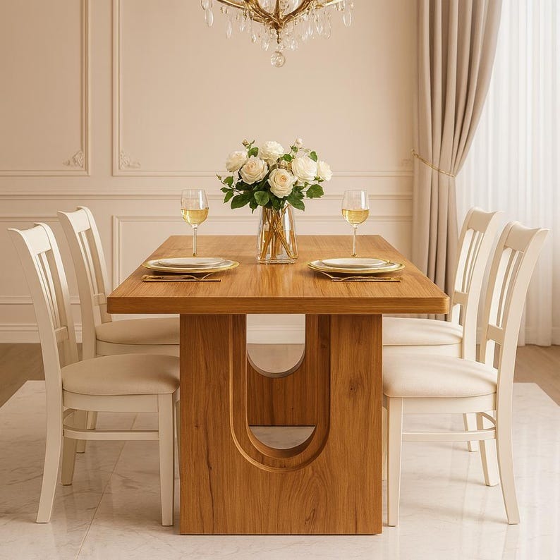 Rectangular Kitchen Table with Modern Pedestal Base