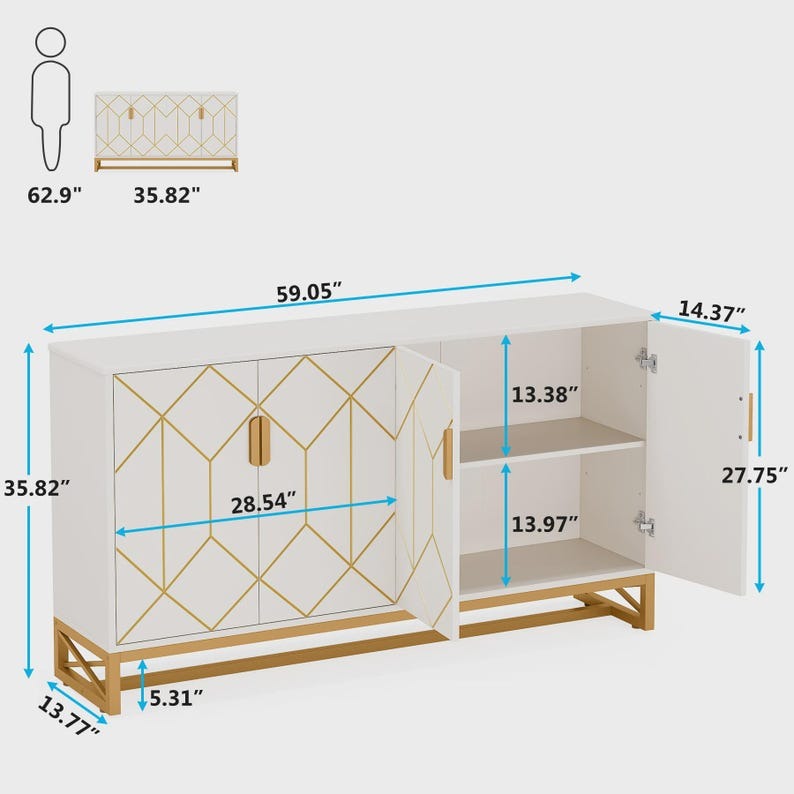 Elegant White Gold Buffet Cabinet