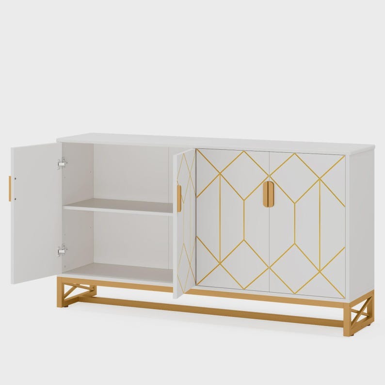 Elegant White Gold Buffet Cabinet