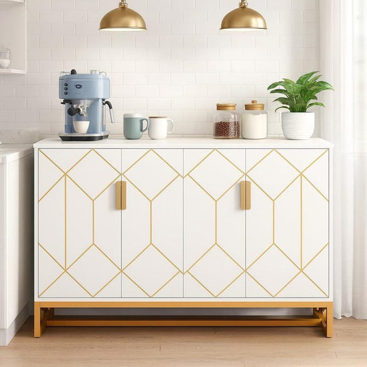 Elegant White Gold Buffet Cabinet