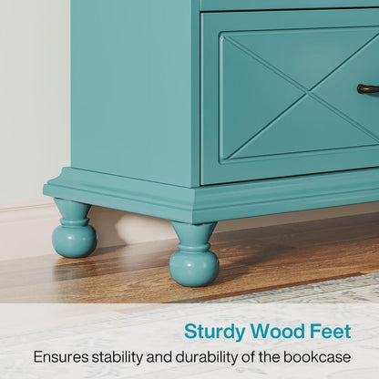 Blue Farmhouse Bookcase Cabinet