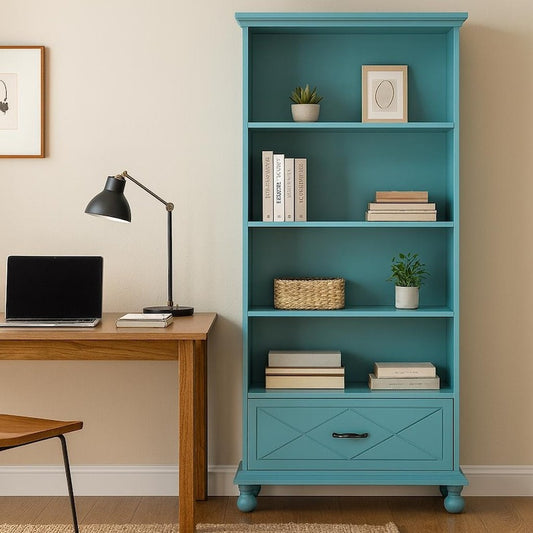 Blue Farmhouse Bookcase Cabinet