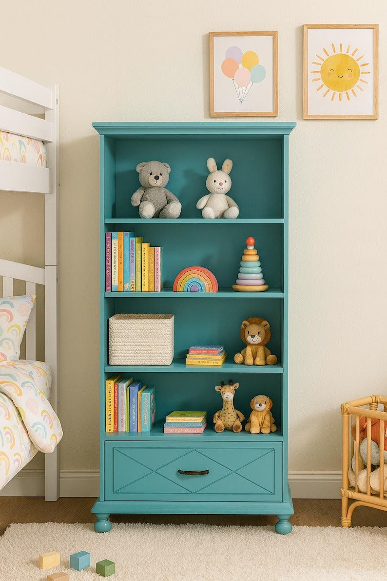 Blue Farmhouse Bookcase Cabinet
