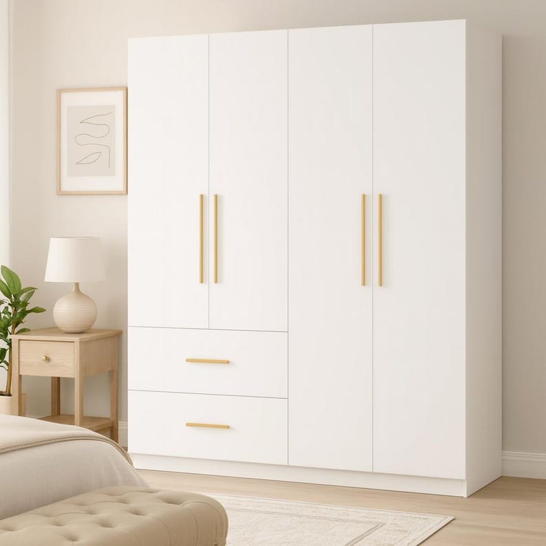 Modern White Wardrobe Closet with drawers