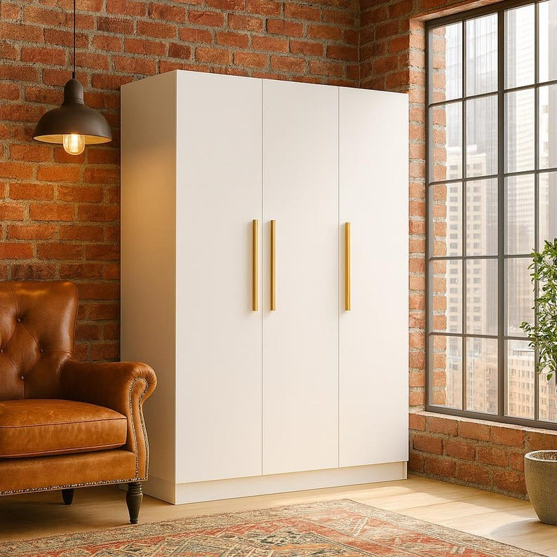 Modern White 3-Door Wardrobe Closet