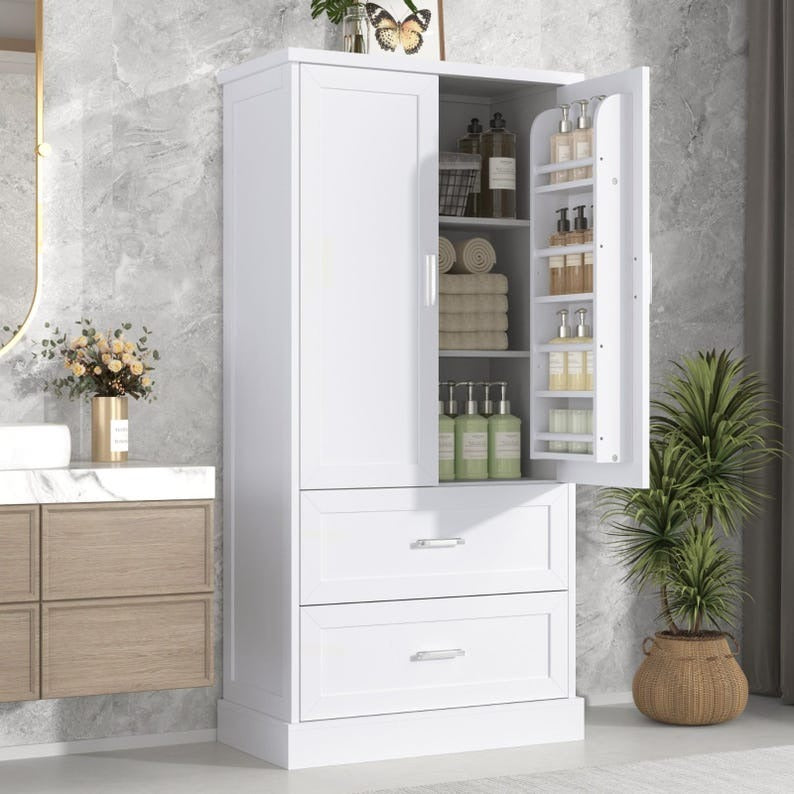 Tall White Bathroom Storage Cabinet