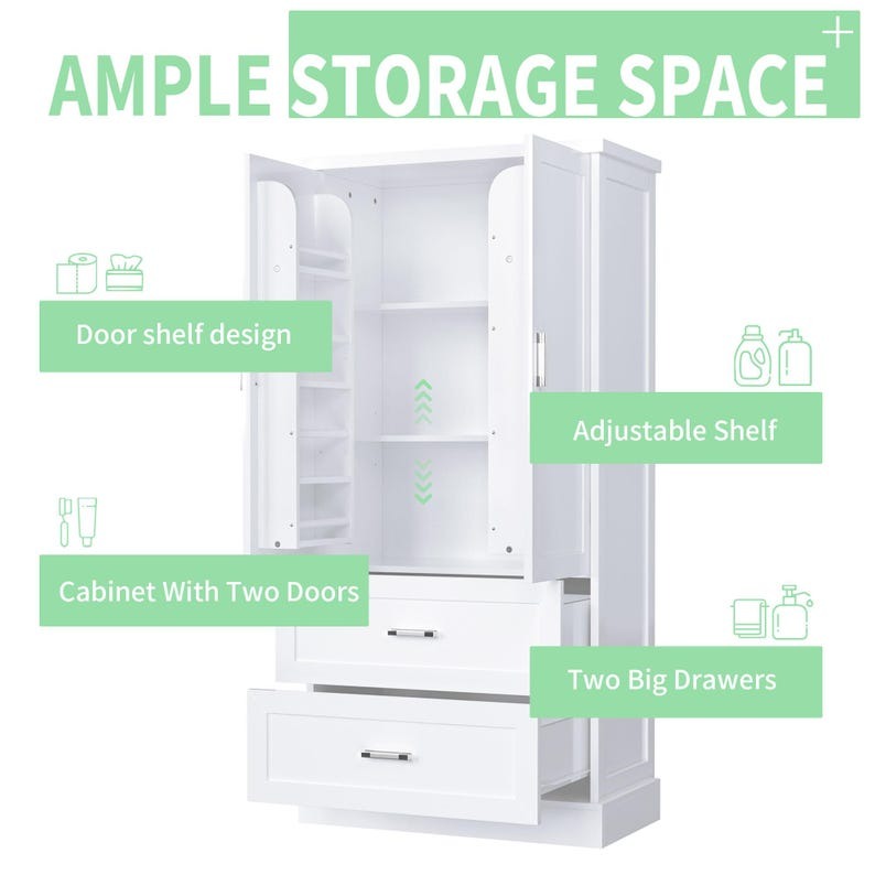 Tall White Bathroom Storage Cabinet