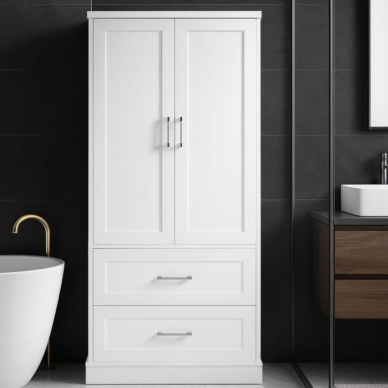 Tall White Bathroom Storage Cabinet