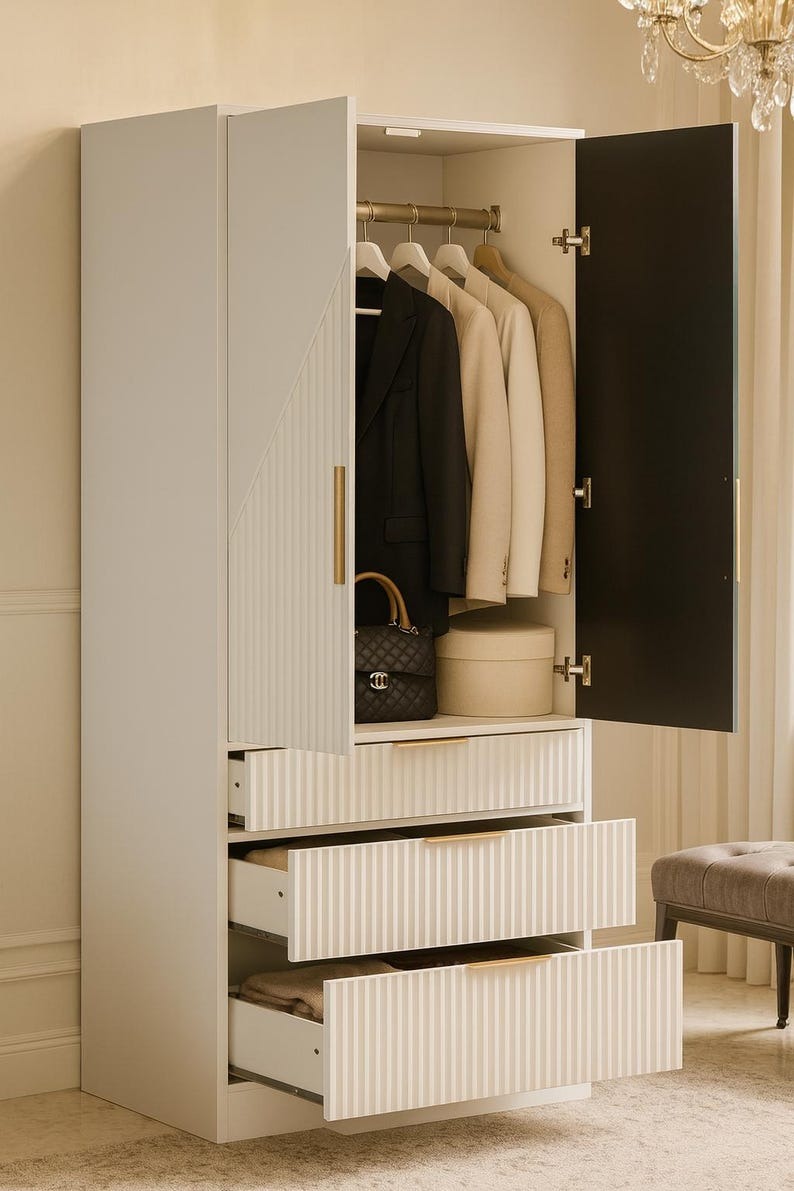Modern Black Wood Wardrobe Armoire