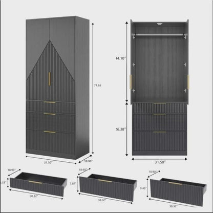 Modern Black Wood Wardrobe Armoire