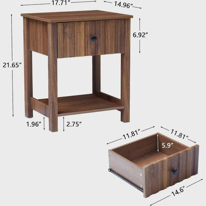 Brown Modern Wood Fluted Nightstand