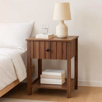 Brown Modern Wood Fluted Nightstand