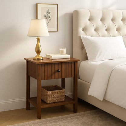 Brown Modern Wood Fluted Nightstand