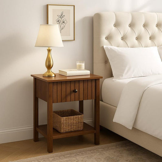 Brown Modern Wood Fluted Nightstand
