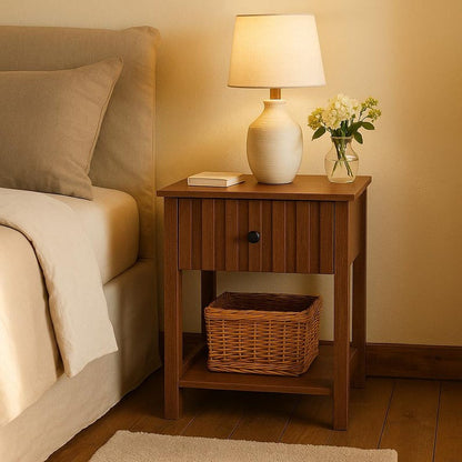 Brown Modern Wood Fluted Nightstand