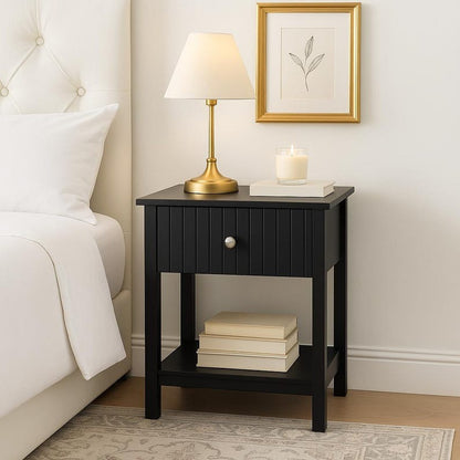 Black Modern Wood Fluted Nightstand